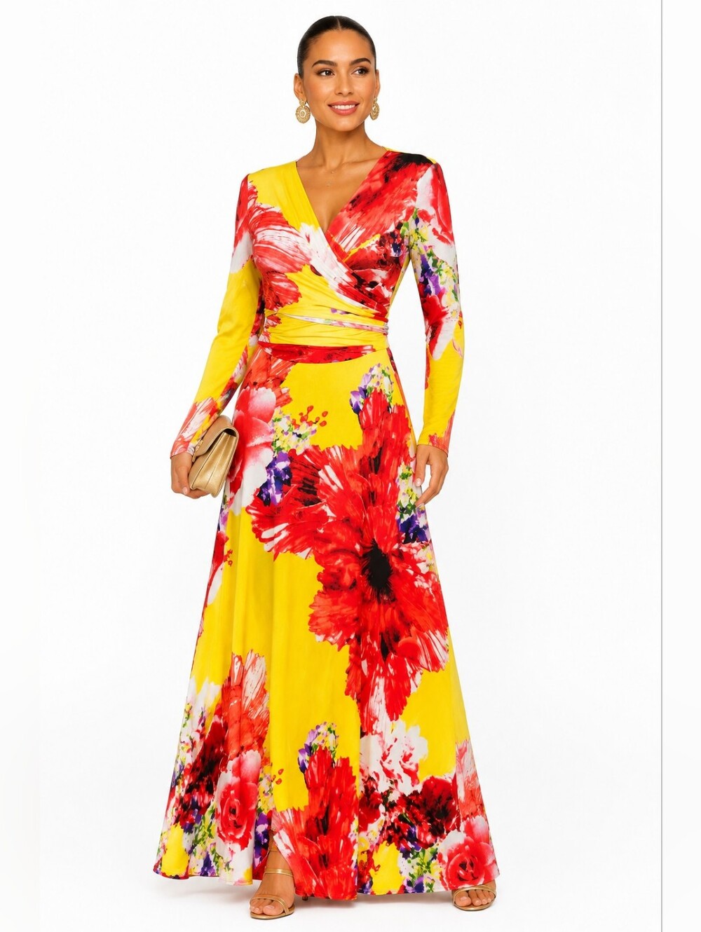 DUCCI Floral Tie Front Wrap Maxi Dress Long Sleeve Cutout Stretch Size M - Picture 2 of 10
